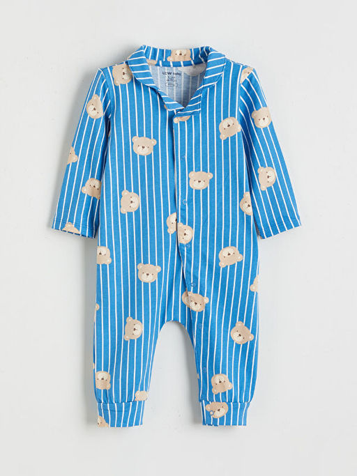 G?mlek Yaka Ay?c?k Bask?l? Erkek Bebek Tulum