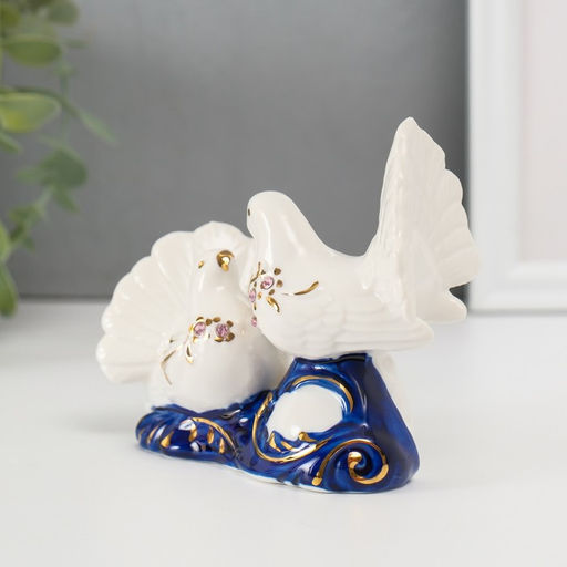 Фигурка керамика «2 голубка», кобальт, стразы, 9.2×12×6 см