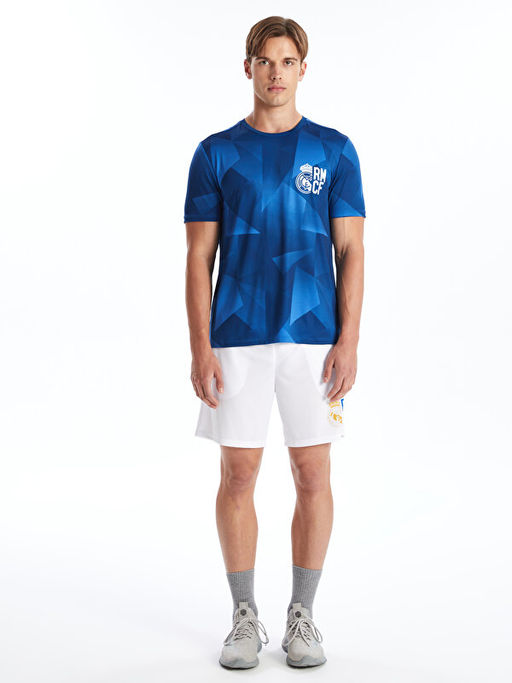 DRY-TECH Bisiklet Yaka K?sa Kollu Real Madrid Bask?l? Erkek Taraftar Ti??rt