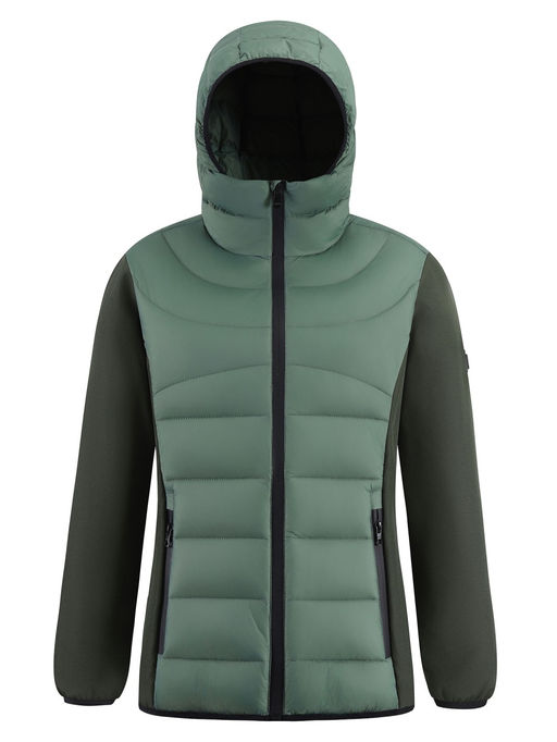 Куртка женская гибридная стёганая с капюшоном с графеновой подкладкой цвета хаки 9630_1Kh