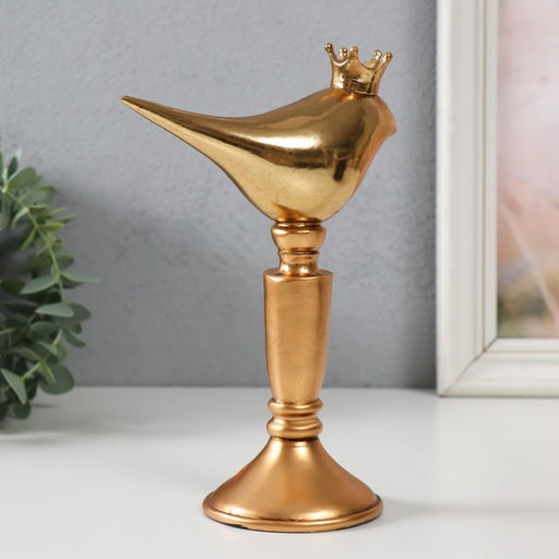 Фигурка полистоун «Птица в короне на подставке», золото, 14.3×8×20 см