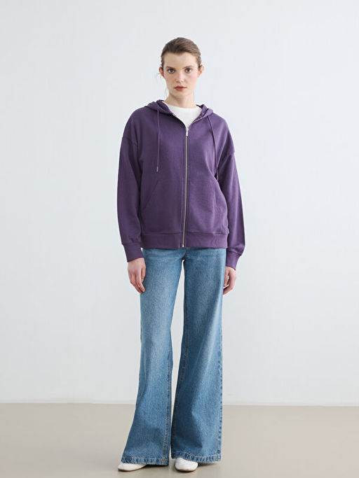 Kap??onlu Oversize Kad?n Fermuarl? Sweatshirt