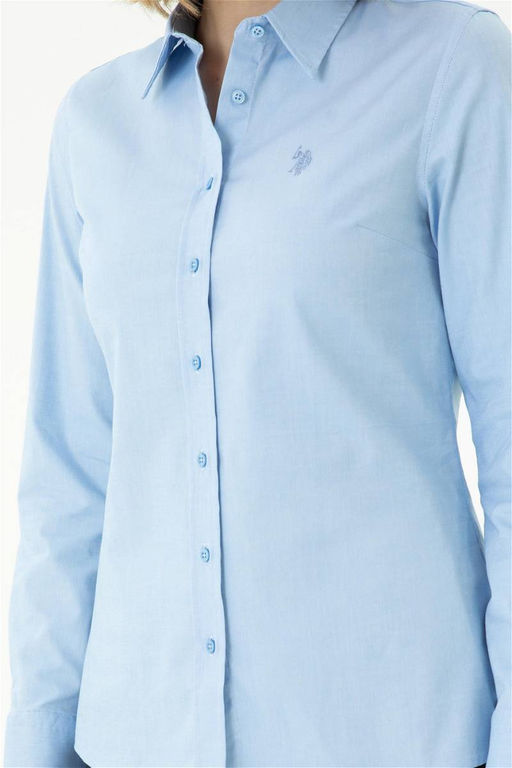 Женская синяя базовая рубашка с длинным рукавом - U.s. polo assn фото 13