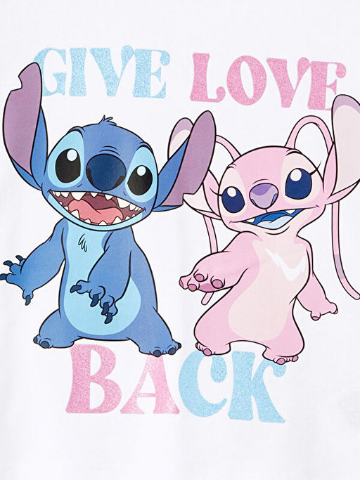 Bisiklet Yaka Lilo ve Stitch Bask?l? K?sa Kollu K?z ?ocuk Ti??rt - Waikiki фото 2