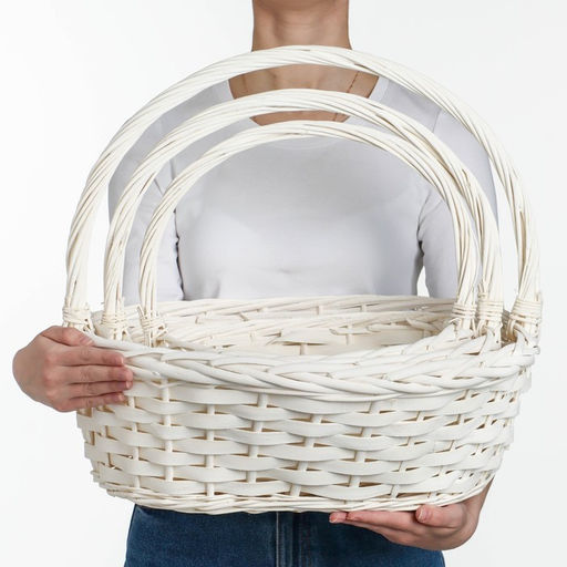 Корзина плетёная для хранения, ива, овальная, белая, набор 3 шт.