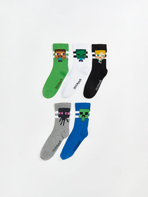 Minecraft Desenli Erkek ?ocuk Soket ?orap 2li