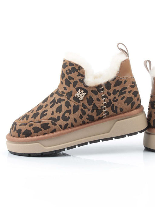 04-PAJW01-5Z BROWN/LEOPARD Ботинки зимние женские (натуральная замша, 100% шерсть, натуральный мех)