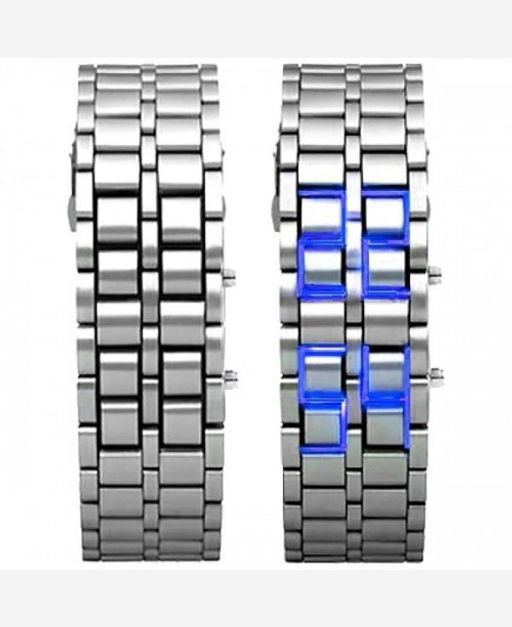 LED-часы Самурай Серебристый браслет, синие диоды 9046180 - Yiwu youda import & export co фото 2