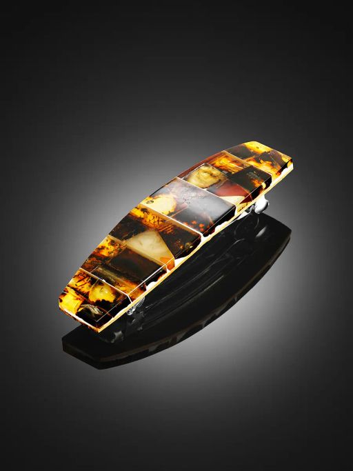 Заколка-автомат для волос с яркой янтарной мозаикой - Амберхолл фото 2