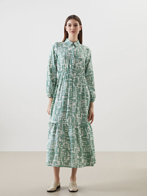 G?mlek Yaka Desenli Elbise