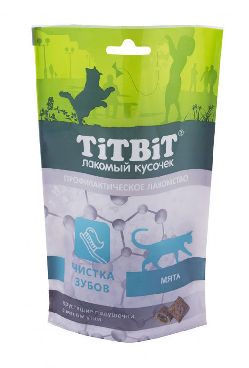 Хрустящие подушечки для кошек с мясом утки для чистки зубов 15407