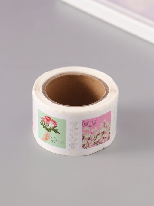 Цена за 2 шт. Наклейка бумага «Марки. Цветочки», 3×3 см, 200 шт. в рулоне