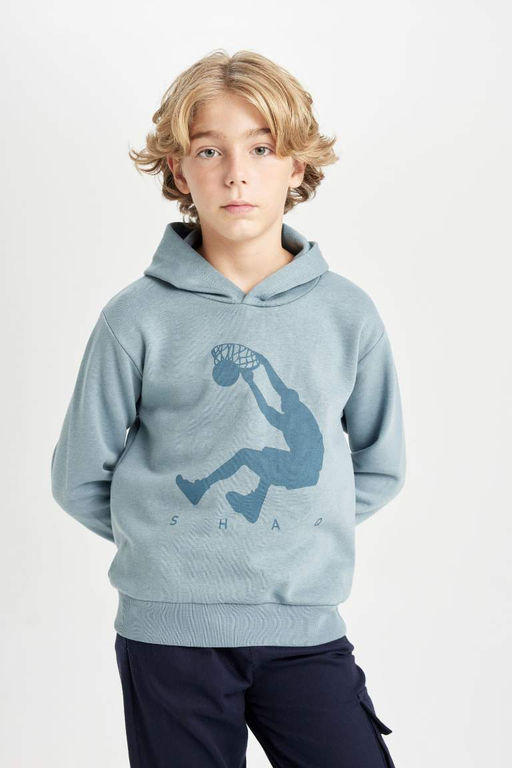 Синий толстый свитшот стандартного кроя с круглым вырезом для мальчиков Shaquille ONeal - Defacto фото 4