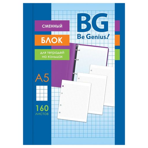 Сменный блок 160л. А5, белый, в клетку (СБ5ту160 12346, "BG")