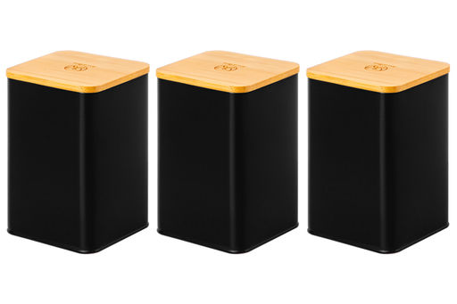 Набор 3 банок для сыпучих продуктов 1,1 л 9,5*9,5*14,5 см Чай, кофе, сахар черный с бамбук.крыш - Elan gallery фото 5