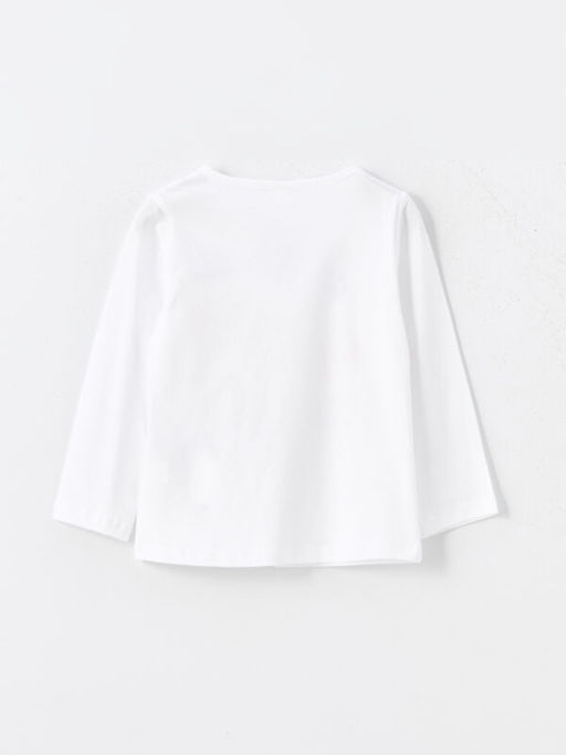 Bisiklet Yaka Uzun Kollu Bask?l? K?z Bebek Ti??rt