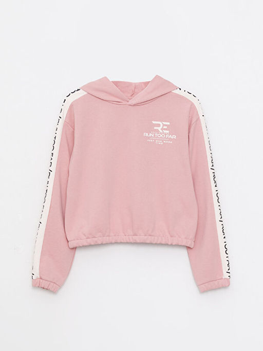 Kap??onlu Bask?l? Uzun Kollu K?z ?ocuk Sweatshirt ve E?ofman Alt? - Waikiki фото 2