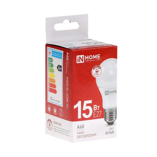 Цена за 3 шт. Лампа светодиодная IN HOME LED-A60-VC, Е27, 15 Вт, 230 В, 4000 К, 1430 Лм