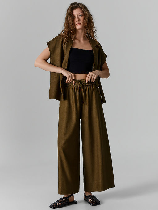 Бриджи домашние женские льняные зеленые - Mark formelle фото 3