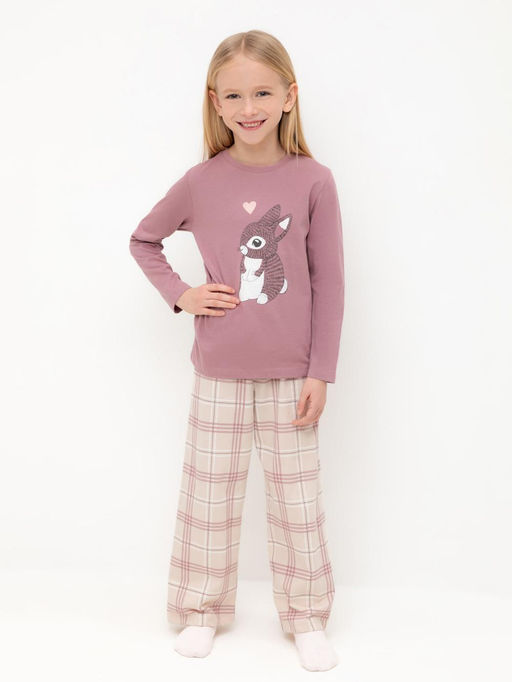 К 1623/морозная вишня,текстильная клетка пижама для дев