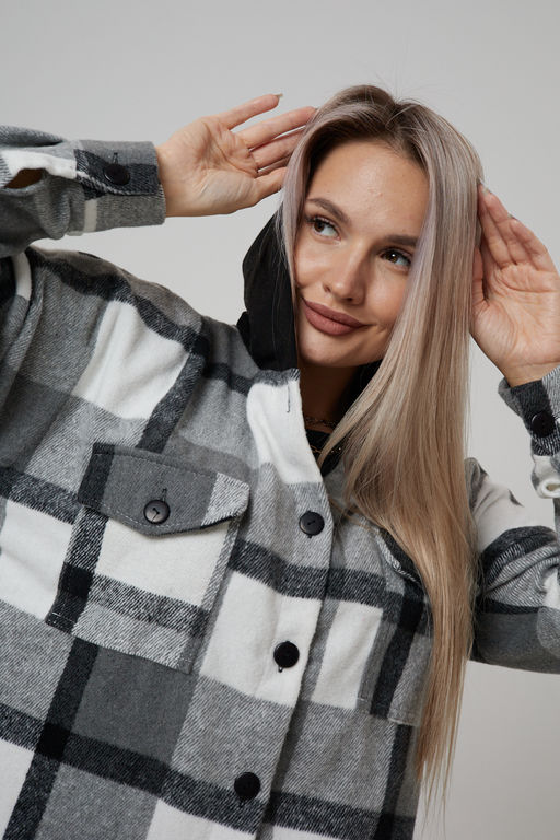 Рубашка женская в клетку с капюшоном РЖКК-01