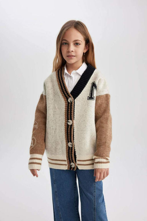 Кардиган для девочек с V-образным вырезом - Defacto фото 5