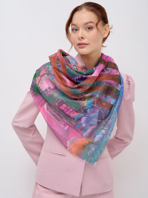 Большой, красивый двусторонний платок с рисунком в стиле арт-декои необычной текстурой ткани - Tantino фото 4