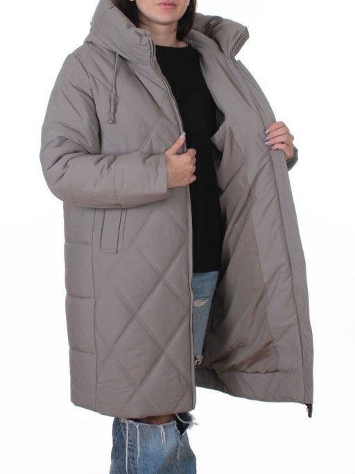 A612 GRAY/BEIGE Куртка зимняя женская (верблюжья шерсть, 120 гр. холлофайбер)