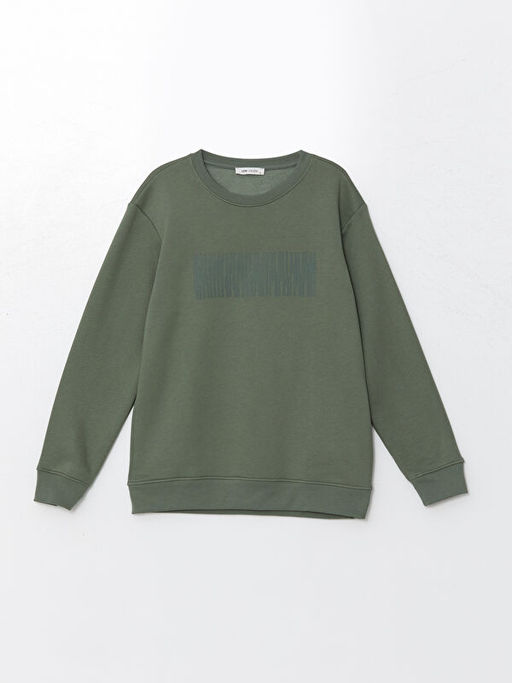 Bisiklet Yaka Uzun Kollu Bask?l? Erkek Sweatshirt