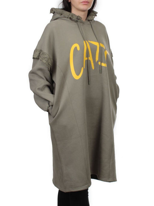 2247 GRAY GREEN Толстовка-платье женская (85% хлопок, 10% полиэстер, 5% спандекс) - Fashion фото 2