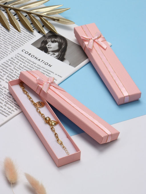 Цена за 6 шт. Коробочка подарочная под браслет, цепочку, часы, 21×4 см, (полезная часть 20.2×3.7 см), розовая, перламутровая