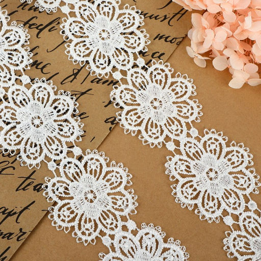 Кружево гипюровое, 55 мм, 9±0.5 м, цвет белый