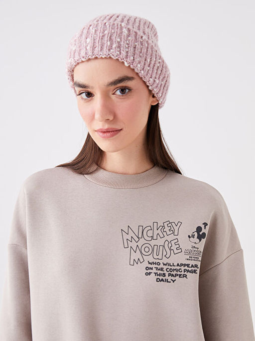 Bisiklet Yaka Mickey Mouse Bask?l? Uzun Kollu Oversize Kad?n Sweatshirt - Waikiki фото 2