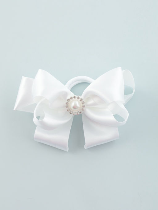 Цена за 6 шт. Бант для волос на резинке «Школьница», двойной, атлас цветок, 12 см, белый