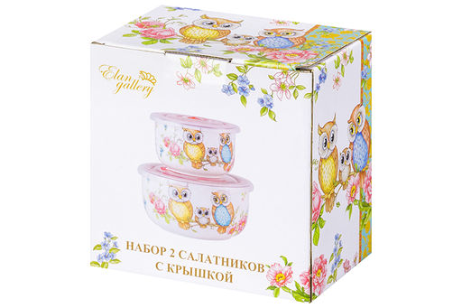 Набор 2 салатников - 13*13*6,5 см 560 мл+10,5*10,5*6 см 260 мл Совушки с плас.крыш. NEW BONE CHINA - Elan gallery фото 13