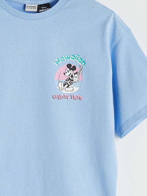 Bisiklet Yaka Mickey Mouse Bask?l? K?z ?ocuk Ti??rt