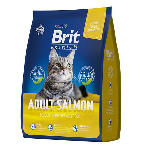 Брит Premium Cat Adult Salmon сухой корм премиум класса с лососем для взрослых кошек. 0,8 кг