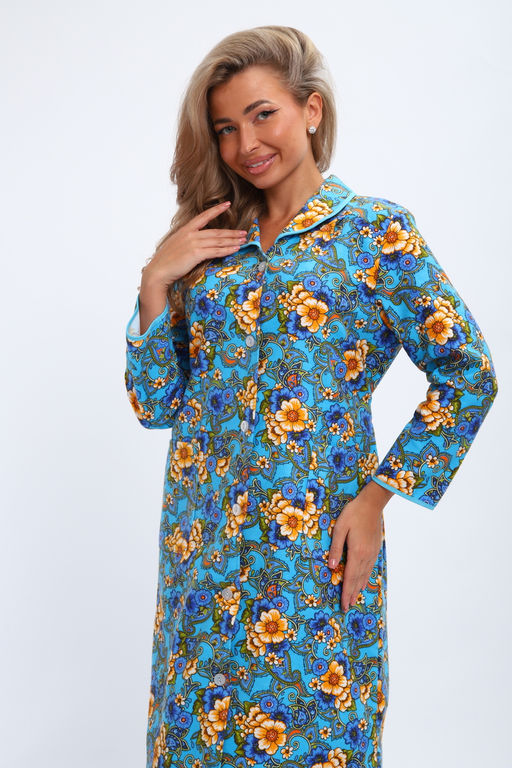 Халат женский из фланели Маша макси цветы