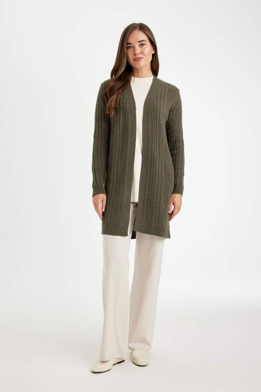 Кардиган-туника стандартного кроя с шалевым воротником и трикотажем - Defacto фото 2