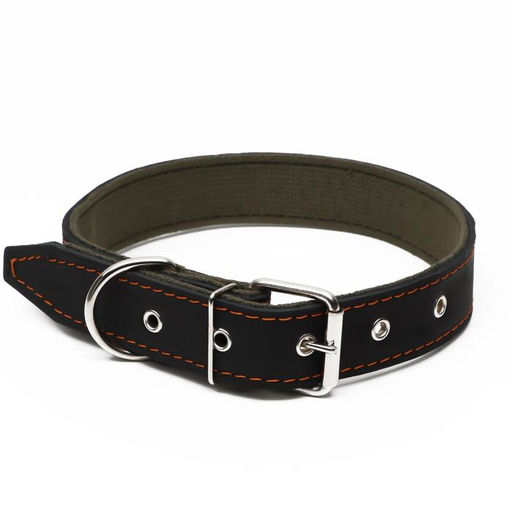 Ошейник комбинированный кожа/брезент, 69 х 3,5 см, ОШ 45-60 см, чёрный - Пижон фото 2