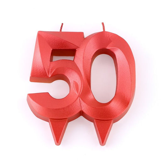Свеча в торт юбилейная Грань, цифра 50, красный металлик, 8см - Страна карнавалия фото 3