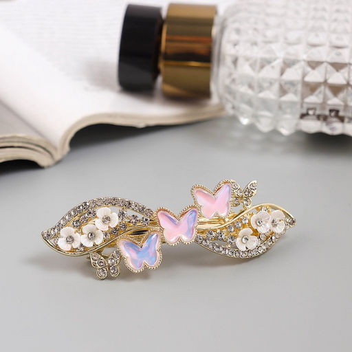 Заколка - автомат для волос «Розмари», бабочка волна, 7 см, золото