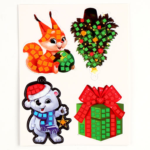 Аппликация стикерами на новый год. Елочные игрушки Праздник!, набор для творчества - Школа талантов фото 4