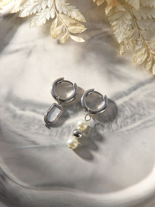 Серьги со съёмным элементом Трансформер бусины жемчуга, цвет белый в серебре