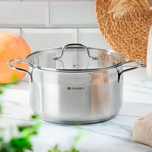 Кастрюля нержавеющая сталь 6.1 л крышка стекло Нолан GS-01363-24CA индукция (480208) /DANIKS/