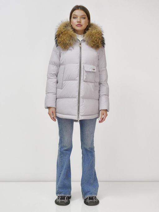 Куртка Бренд Visdeer ПРЕМИУМ КЛАССА зимняя с мехом ЕНОТА, светло-серого цвета  фото 2