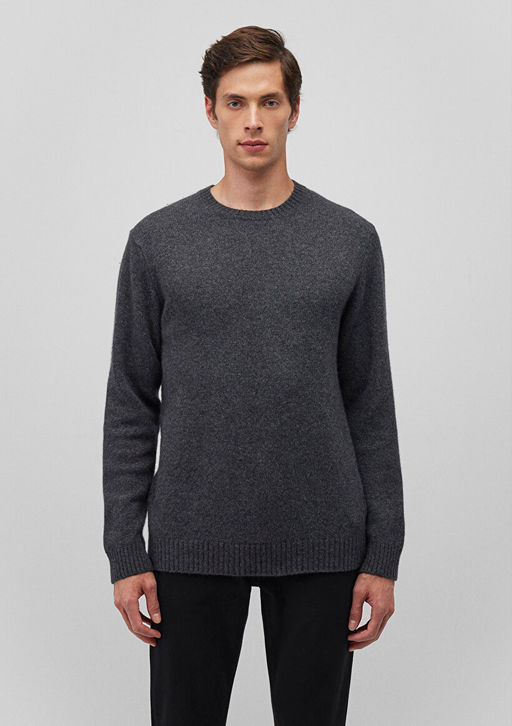 Bisiklet Yaka Gri Kazak - Mavi фото 3