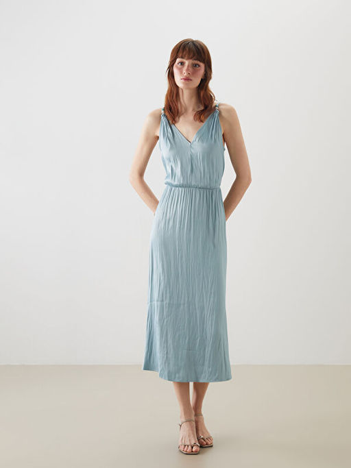 V Yaka Ask?l? Saten Elbise