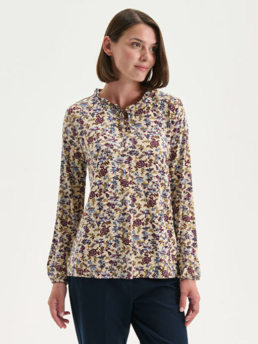 Ba?lamal? Yaka Desenli Bluz