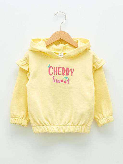 Uzun Kollu Bask?l? K?z Bebek Hoodie